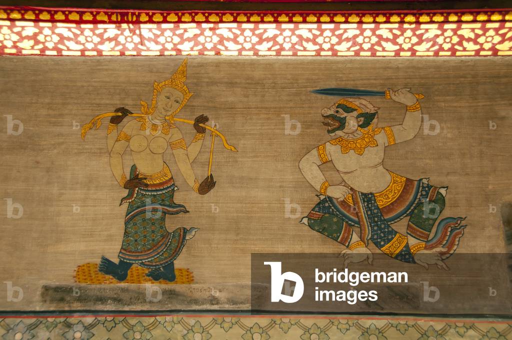 Thailand: 19th century mural painted during the reign of Rama III (1787 - 1851) in the massage pavilions, Wat Pho (Temple of the Reclining Buddha), Bangkok