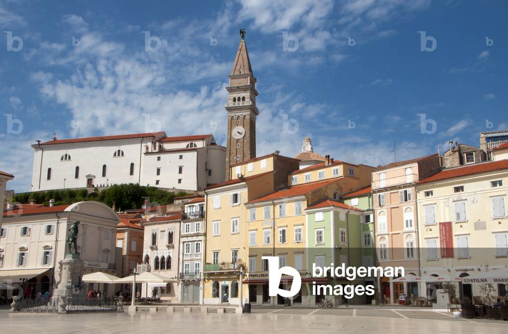 Slovenia: Tartini Square, named after Giuseppe Tartini (1692 – 1770), Venetian Baroque composer and violinist, Piran, Istria Peninsula