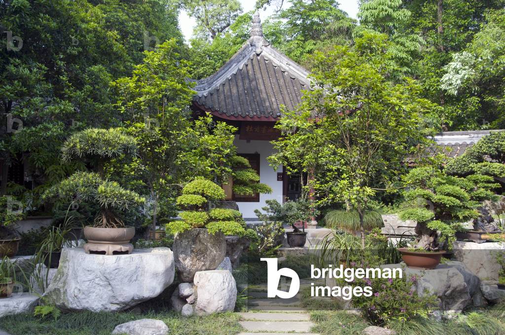 China: Bonsai garden, Du Fu Caotang (Du Fu's Thatched Cottage), Chengdu, Sichuan Province