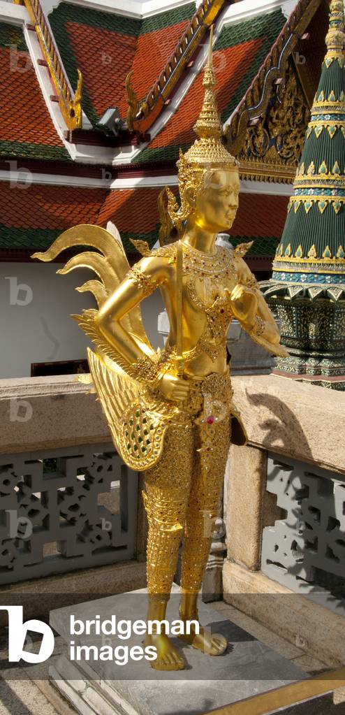 Thailand: Kinnorn (Male top half and bird bottom half), a mythological being from the Himavamsa Forest, Wat Phra Kaew (Temple of the Emerald Buddha), Bangkok