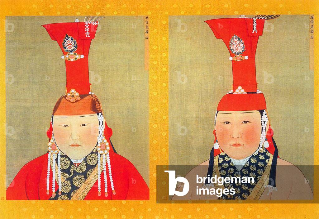 Mongolia / China: Two unnamed wives of Gegeen Khan (Emperor Yingzong). Paint and ink on silk.