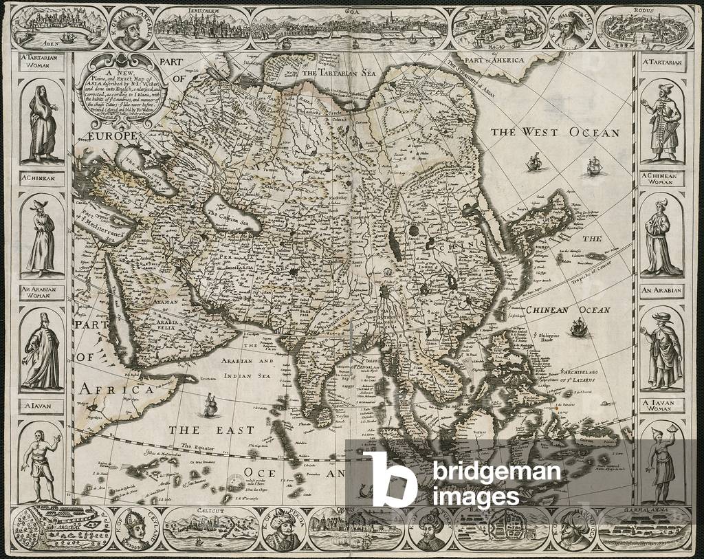 Asia: A Dutch map depicting Asia with illustrations of its various people, by Nicolaes Visscher I (1618-1679), Boston Public Library, Boston, 1658
