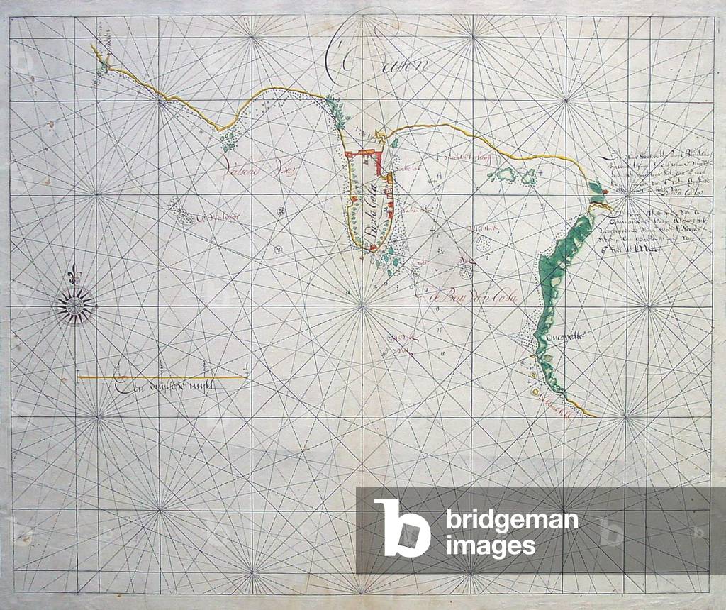 Sri Lanka: 17th century Dutch East India Company manuscript map of the Galle region.
