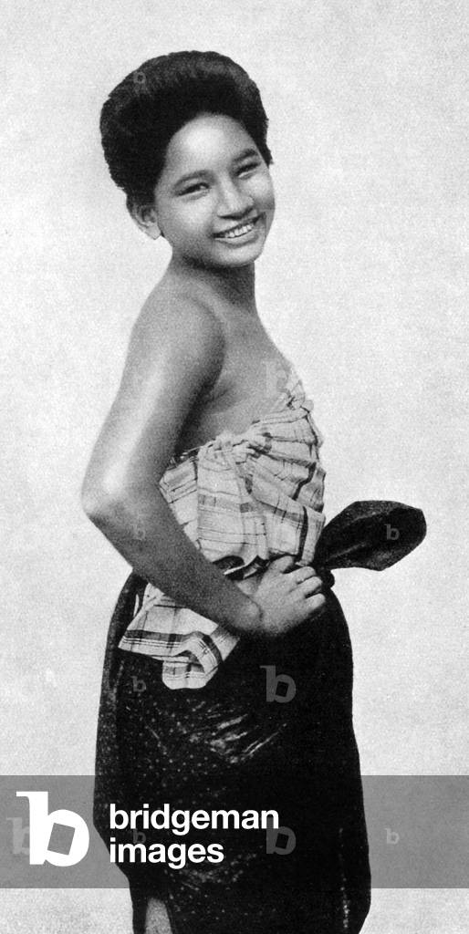 Thailand: A fashionable Siamese girl poses for a photograph,  late-19th century.