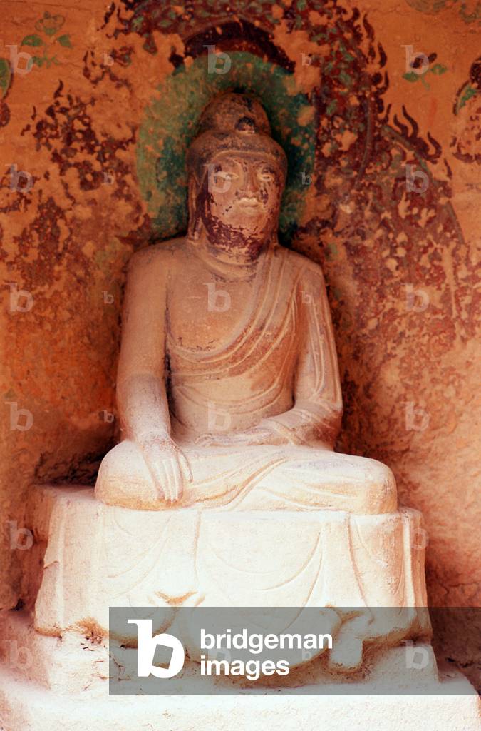 China: Buddhist stone relief carved into the rock face, Binglingsi, Yongjing County, Linxia Hui Autonomous Prefecture, Gansu