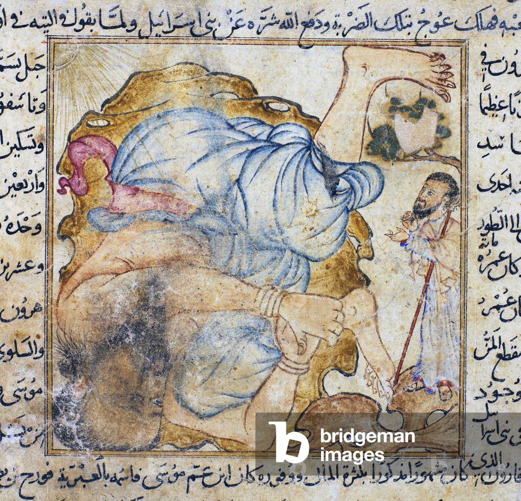 Palestine / Israel / Iran: Musa (Moses) Slays the Giant 'Uj ibn 'Anaq, from Rashid Al-Din, 'History of the World', c. 1306-1311 CE