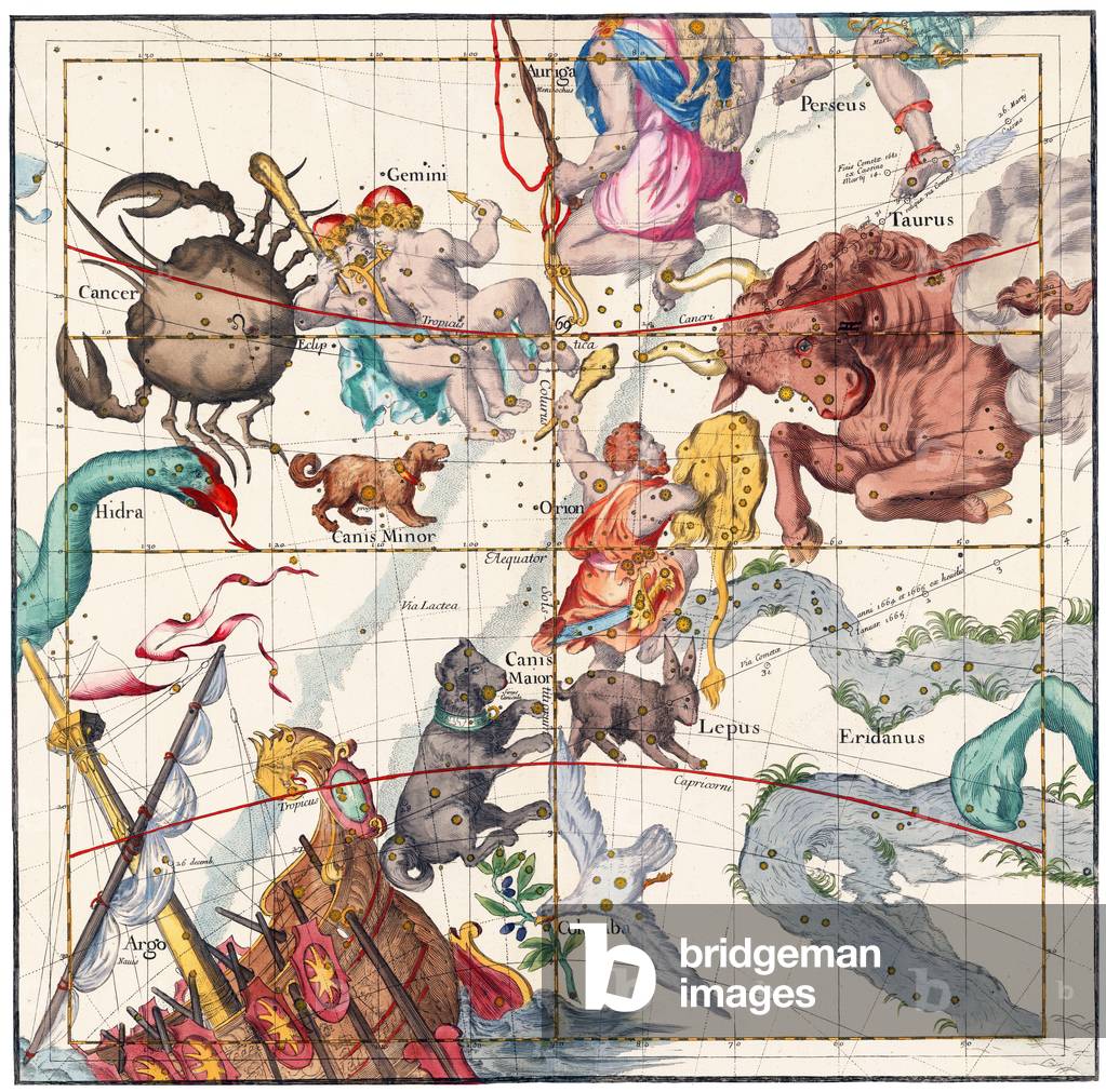 France: Constellation Map from Globi coelestis in tabulas planas redacti descriptio (Star Atlas), Ignace-Gaston Pardies, 1693