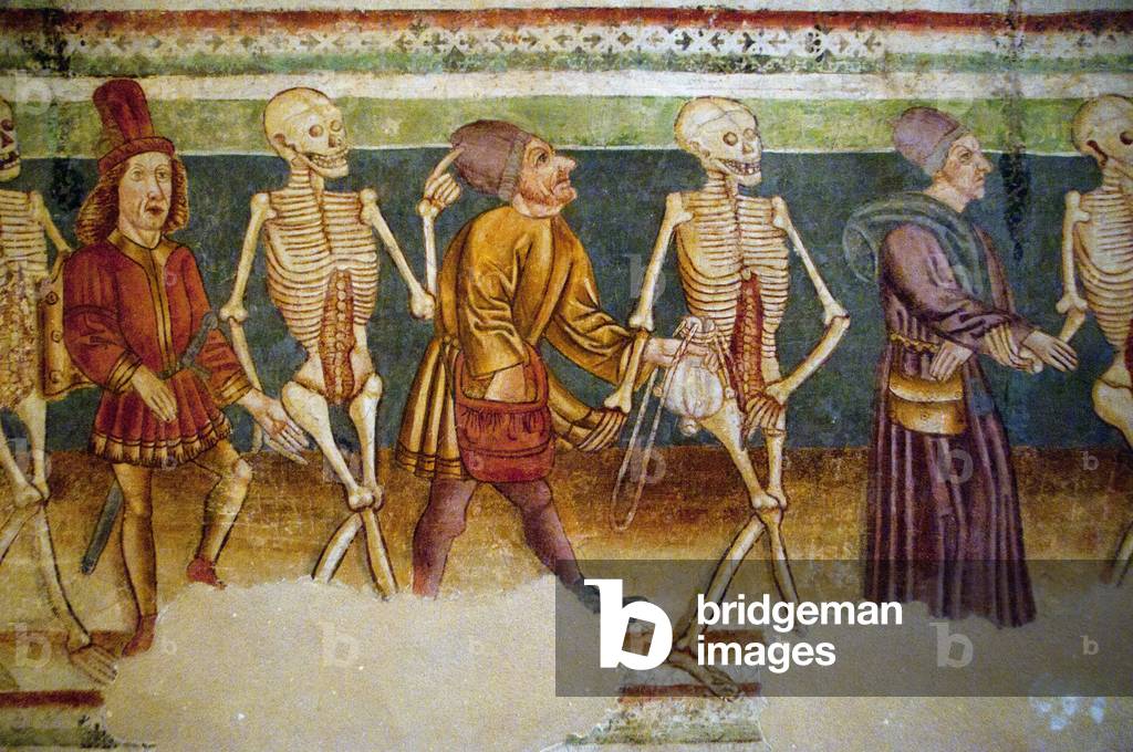 Slovenia: A detail from the 'Danse Macabre' (Dance of Death), a 15th century fresco by John of Kastav (Johannes de Castua), Holy Trinity Church, Hrastovlje, Rizana Valley