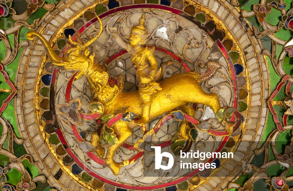 Thailand: Detail from the ceiling in the Burmese-style mondop (pavilion) at Wat Phra Kaeo Don Tao, Lampang, Lampang Province