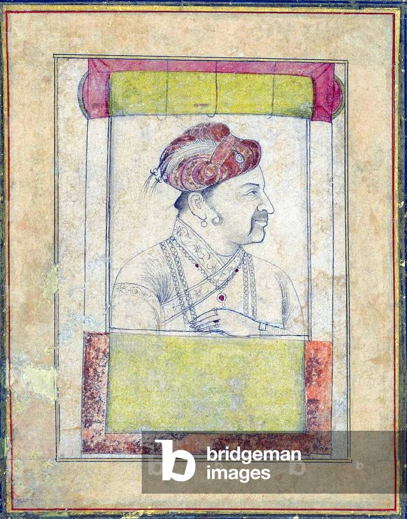 India: The 4th Mughal Emperor Jahangir (r. 1605-1627), 18th century miniature pen and ink drawing