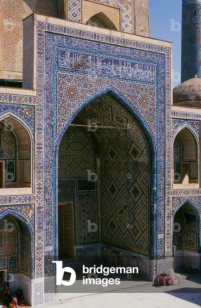 Uzbekistan: Inner courtyard at Ulug Beg Madrassa, The Registan, Samarkand