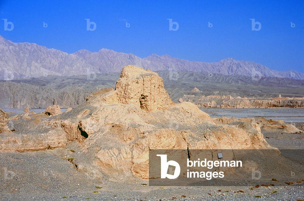 China: Remains of a chedi, Subashi Ancient City (Subashi Gucheng), Kuqa, Xinjiang Province