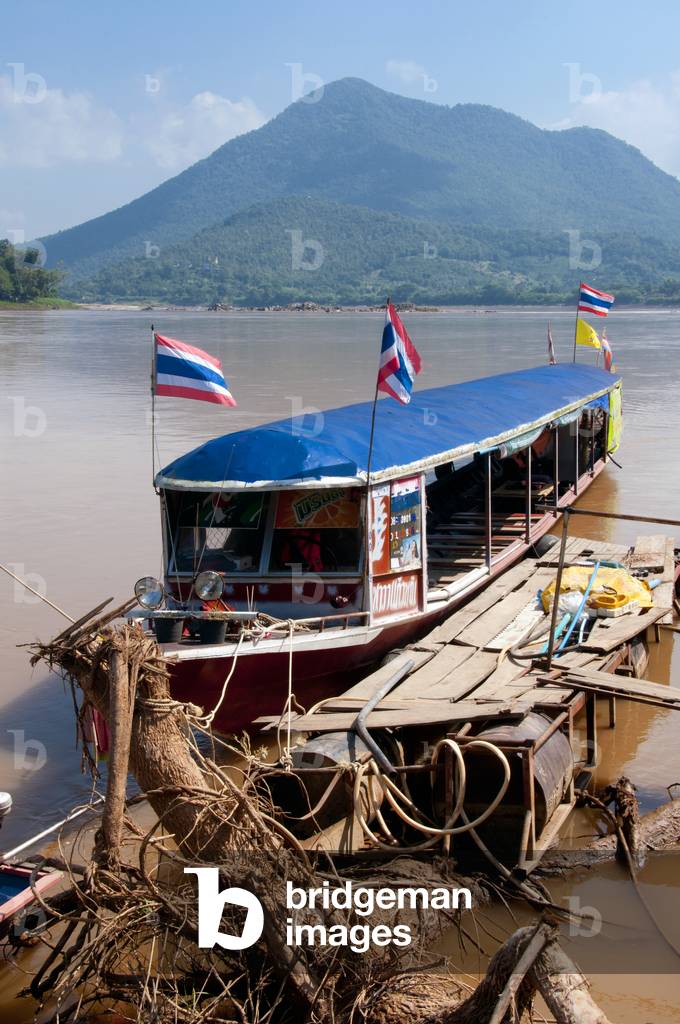 Thailand: Tour boats moored on the Mekong River at Kaeng Khut Khu, Loei Province