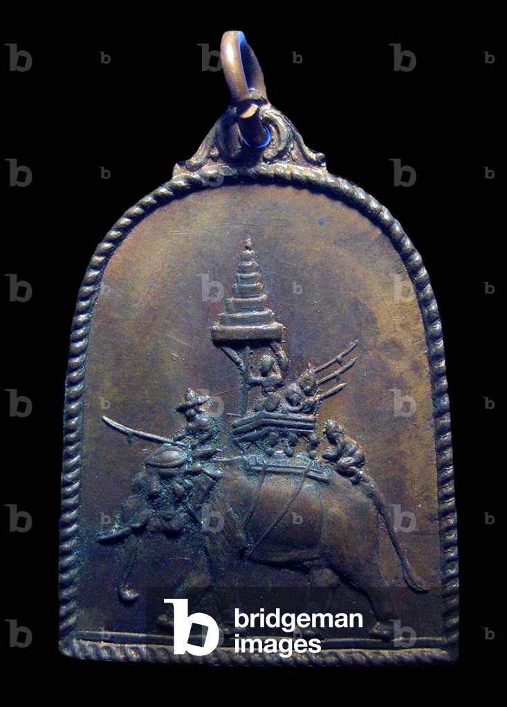 Thailand: An amulet of King Naresuan of Siam (r. 1555-1605) riding a war elephant