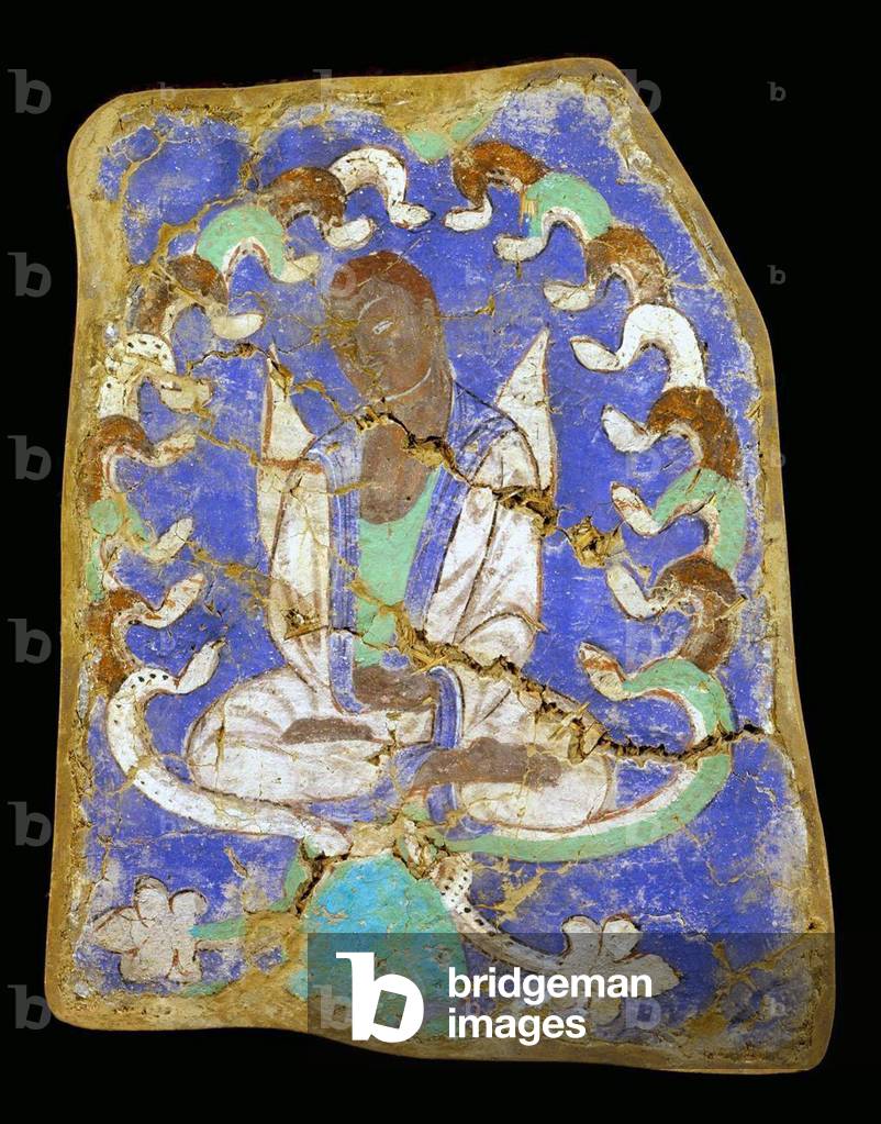 China: A bodhisattva in meditation from the Kizil Thousand Buddha Caves, Xinjiang, c. 7th-8th century CE