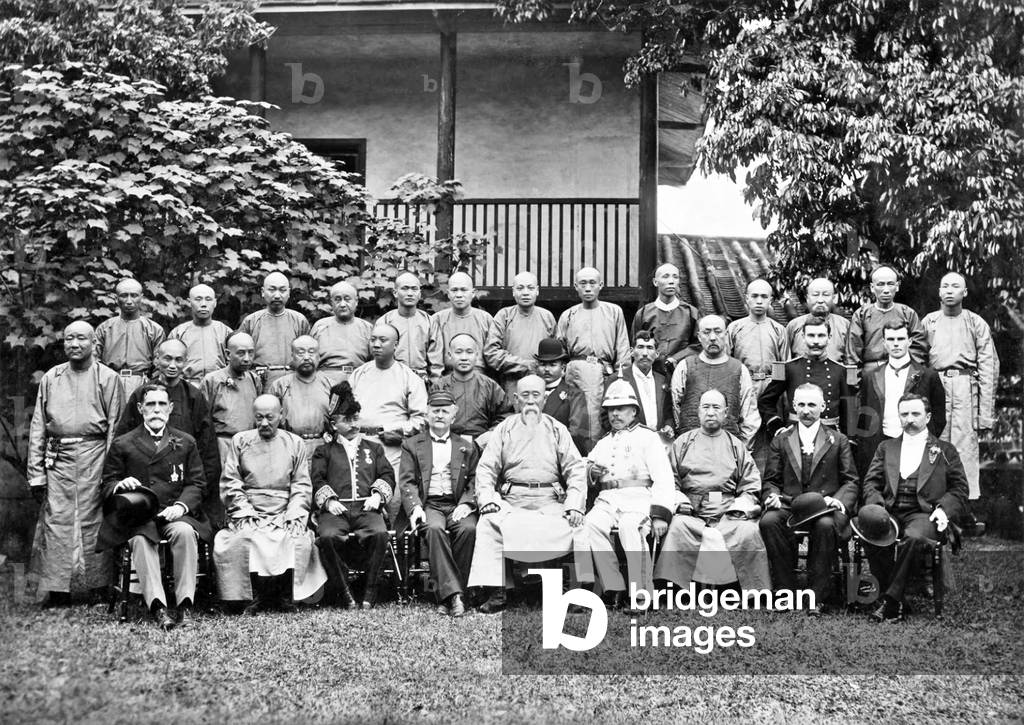 China: 'Tartar general (front row, center) and other Chinese officials posing with Western diplomats and military officers, including a Japanese naval officer', Edward Bangs Drew (1843 - 1924), 1905