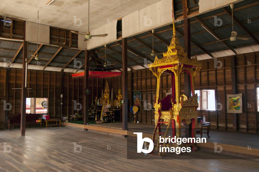 Thailand: Pulpit and sala interior, Wat Si Khun Mueang, Chiang Khan, Loei Province