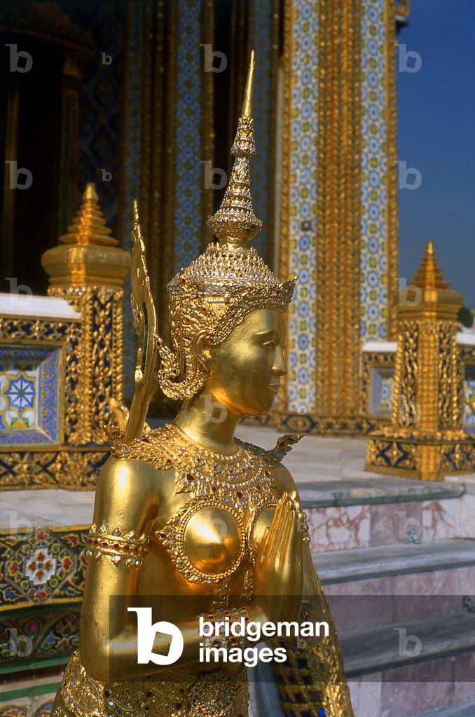 Thailand: Apsarasingha (female angel and lion), a mythological being from the Himavamsa Forest, Wat Phra Kaew (Temple of the Emerald Buddha), Bangkok