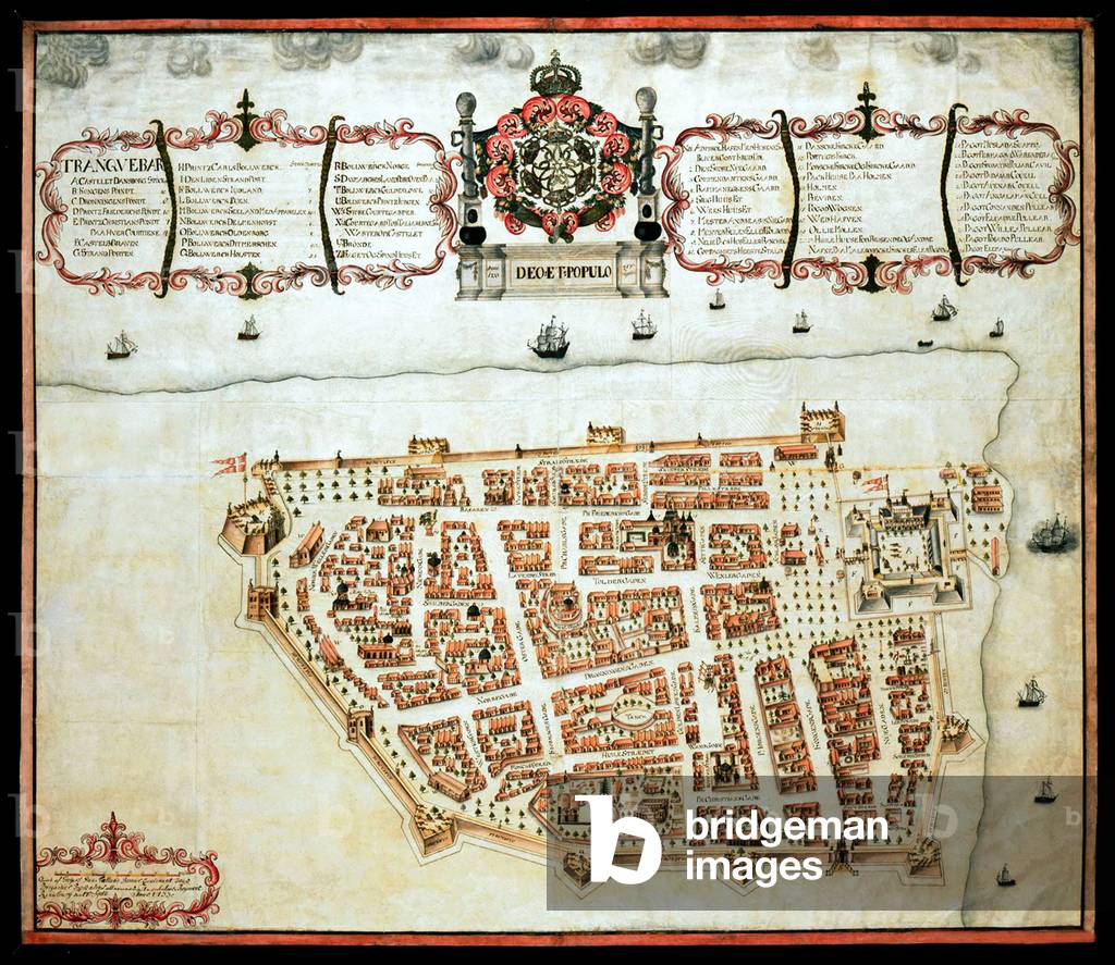 India / Denmark: Map of Tranquebar (Tharangambadi) showing Fort Dansborg, Giorf af Gregers, 1733, The Royal Library, Copenhagen