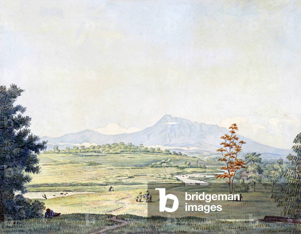 Indonesia: 'Landschap op Java' (Landscape in Java), Pieter van Oort Hzn, 1830