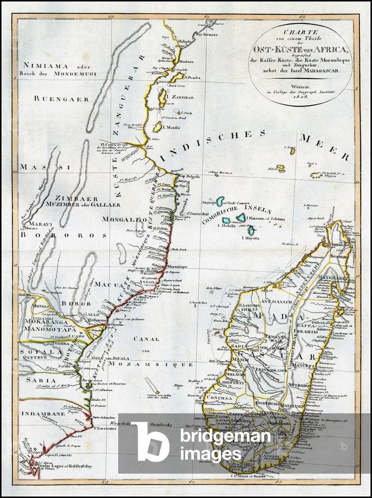 East Africa / Indian Ocean: Map of East Africa with Mozambique, Zanzibar and Madagascar.  Weimar Geographische Institut, 1806