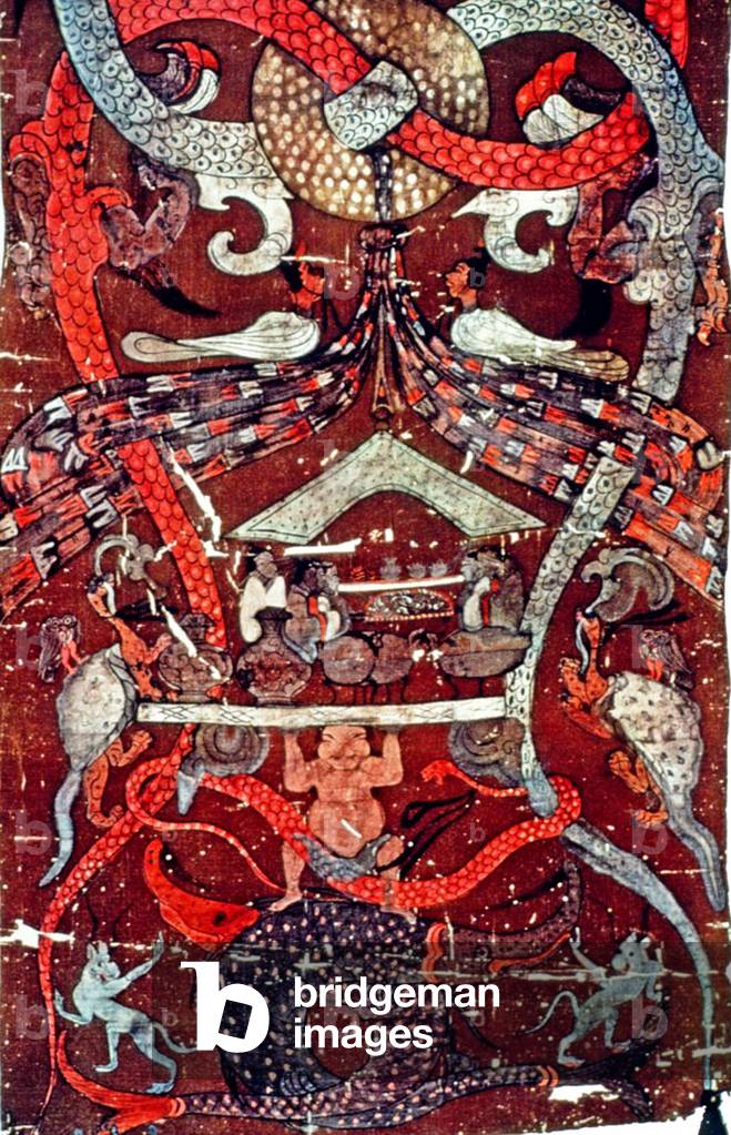 China: Section of the lower tier of a painted silk banner from the Tomb of Lady Dai, Mawangdui, Changsha, Hunan Province, Western Han Dynasty, c. 168 BCE