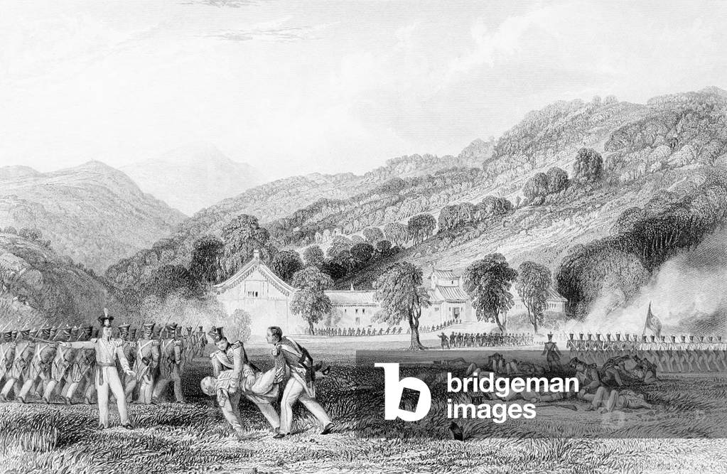 China: 'Battle by a Joss House at Chapoo'. First Opium War (1839-1842) by Thomas Allom.
