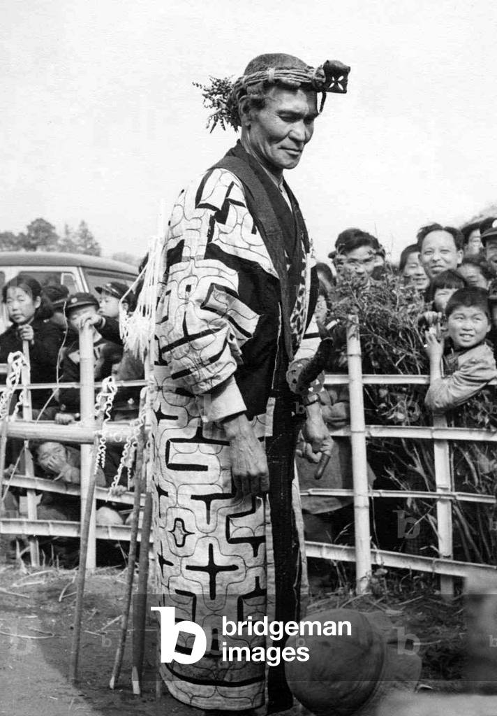 Japan: An Ainu elder, Hokkaido, early 20th century (b/w photo)