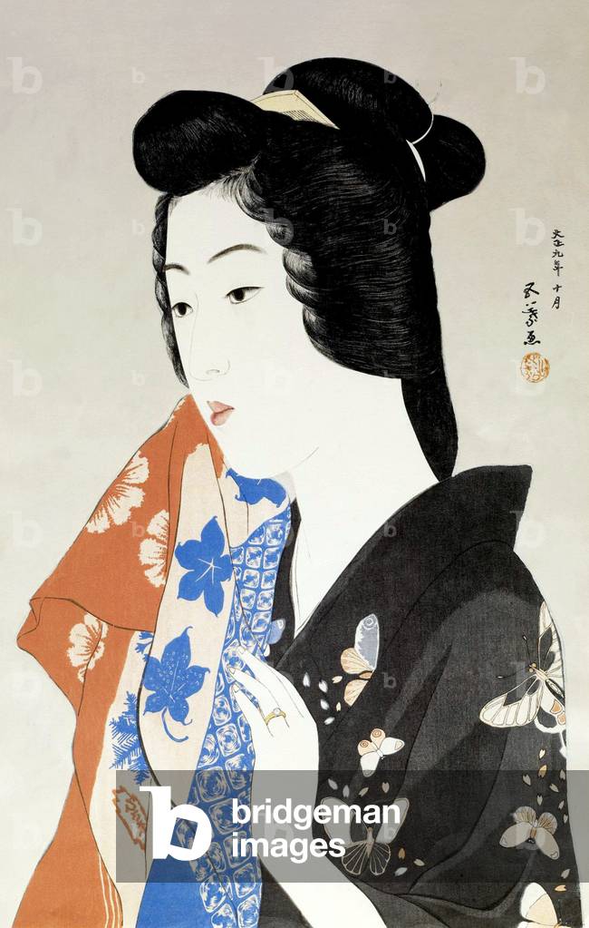 Japan: The geisha Hisae with a towel. Goyo Hashiguchi, early 20th century