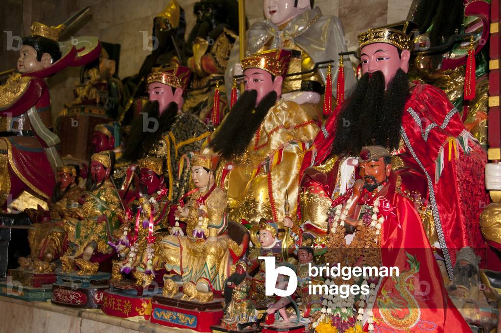 Thailand: Chinese gods and other statues on an altar at San Chao Bang Niew (Chinese Taoist temple), Phuket Vegetarian Festival
