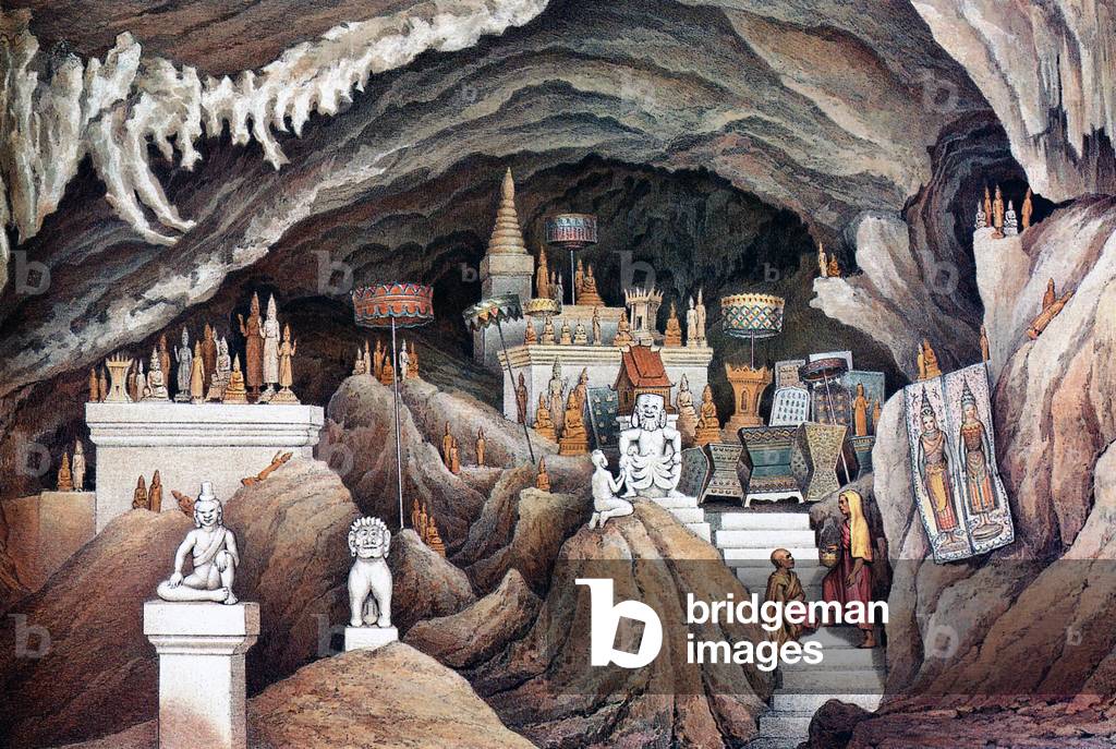 Laos: The Pak Ou Cave in Upper Laos, illustrated in 1867 by French expeditioner Louis Delaporte.