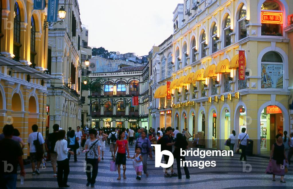 China: Largo do Senado Square (Senate Square) at dusk, Macau