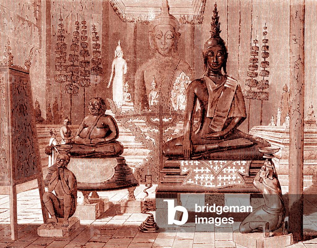 Cambodia/ Laos: Buddha statues adorn the interior of Wat Phu, a 10th-century Khmer temple located in what is now the Champasak region of southern Laos.