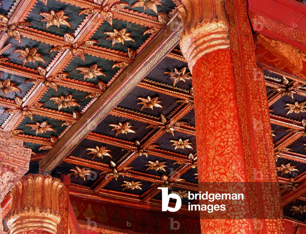 Thailand: Highly decorated ceiling in the viharn ubosot, Wat Phumin, Nan, North Thailand