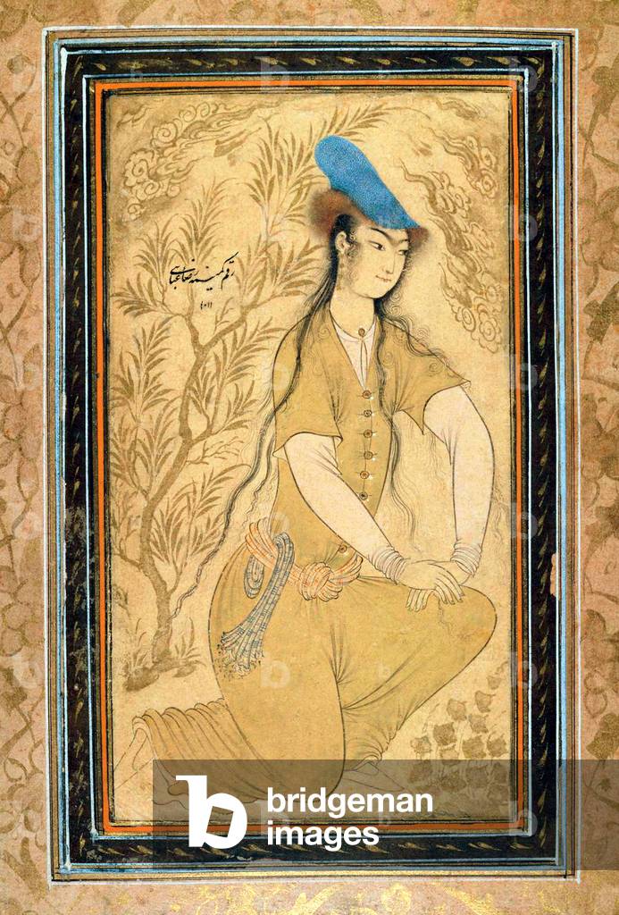 Iran: A young woman. Painting by Riza Abbasi, c. 1620.