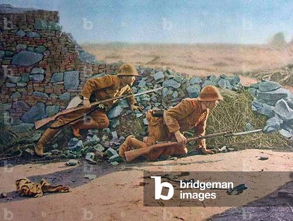 China: Second Sino-Japanese War (1937-1945). Japanese troops await Chinese attack.