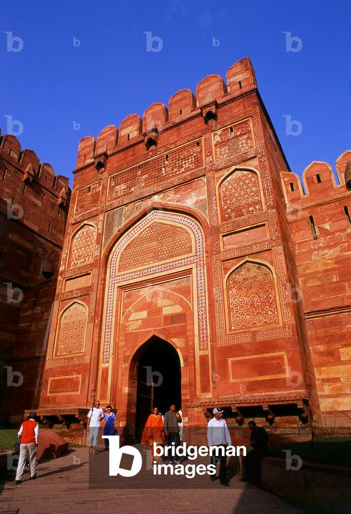 India: The Delhi Gate leading into Agra Fort, Agra, Uttar Pradesh