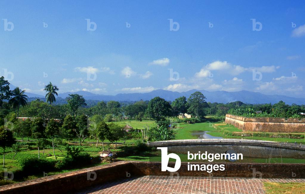 Vietnam: The imposing Hue Citadel walls and moat seen from the southeastern wall, Hue