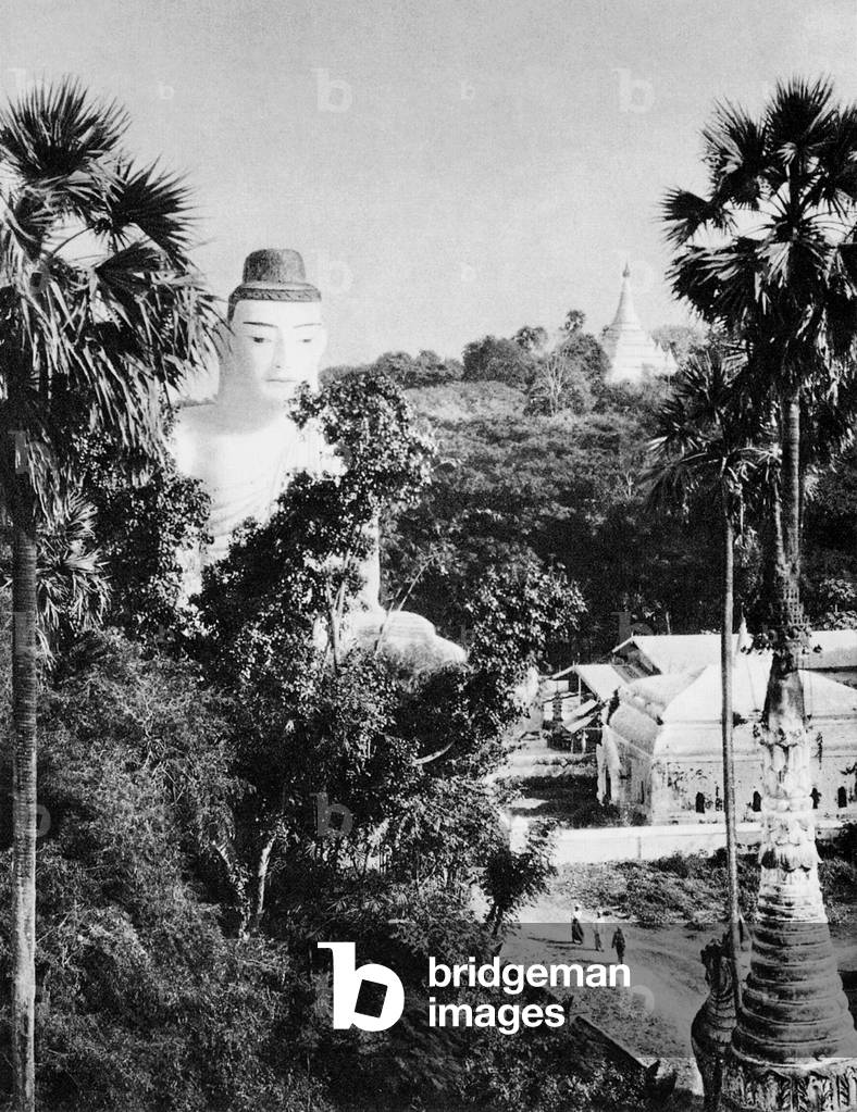 Burma/ Myanmar: A Buddha statue in Prome, lower Burma, c.1920s.