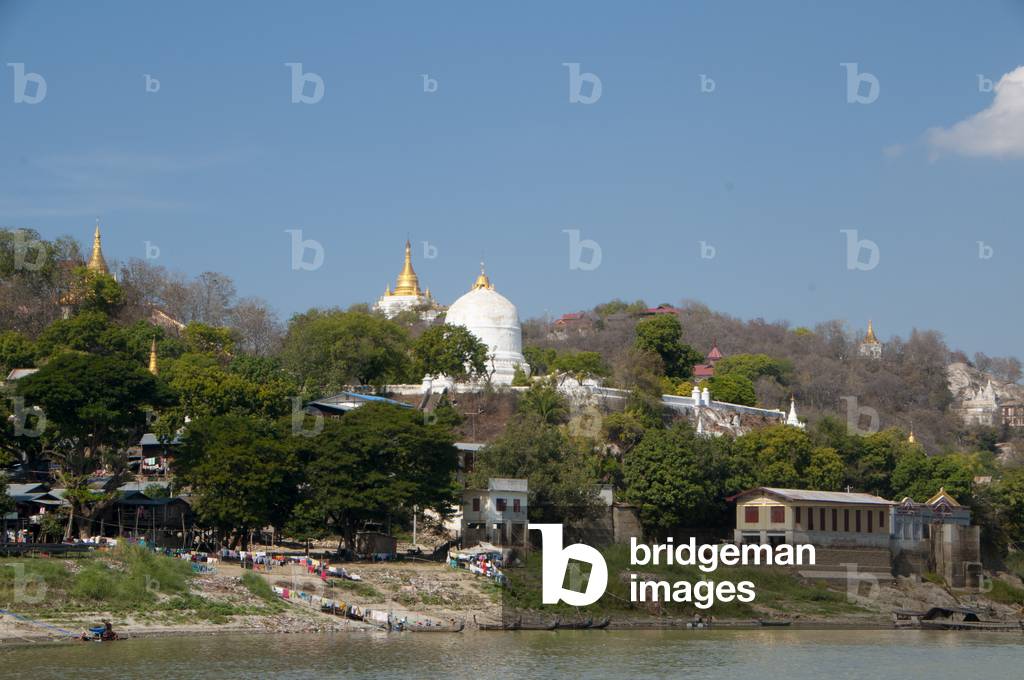 Burma / Myanmar: Pagodas at Sagaing seen from the Irrawaddy / Ayeyarwady River, near Mandalay
