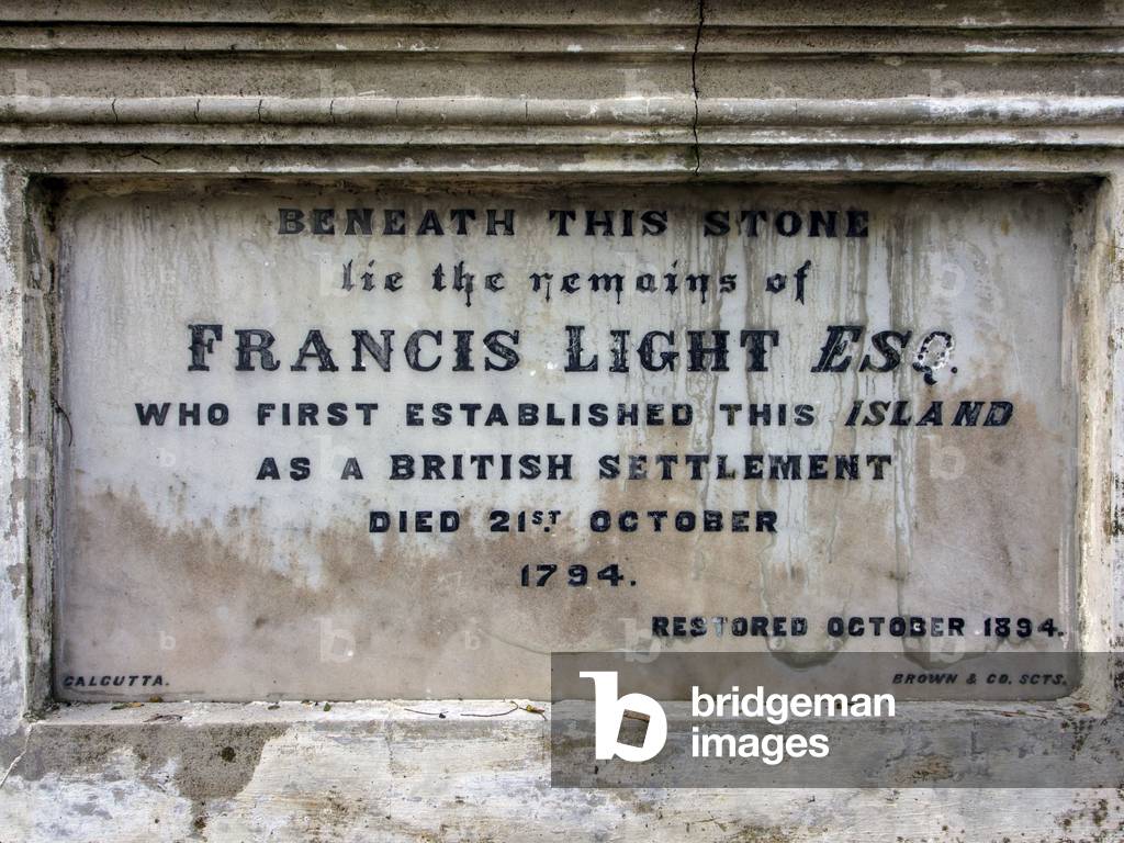 Malaysia: Tombstone of Captain Sir Francis Light (1740 - 1794) founder of the British colony of Penang, now Penang State, Malaysia