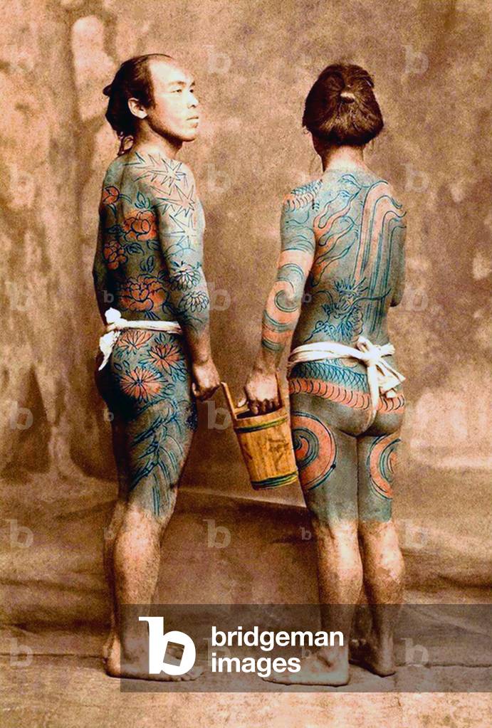 Japan: Japanese men with full body tattoo, late 19th century, c. 1890s