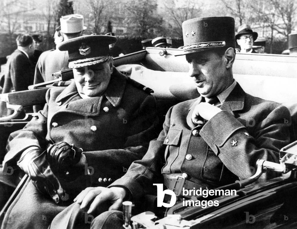 France: French President Charles de Gaulle (1890-1970) with the British Prime Minister, Winston Churchill (1874-1965), Paris, 11 November 1944