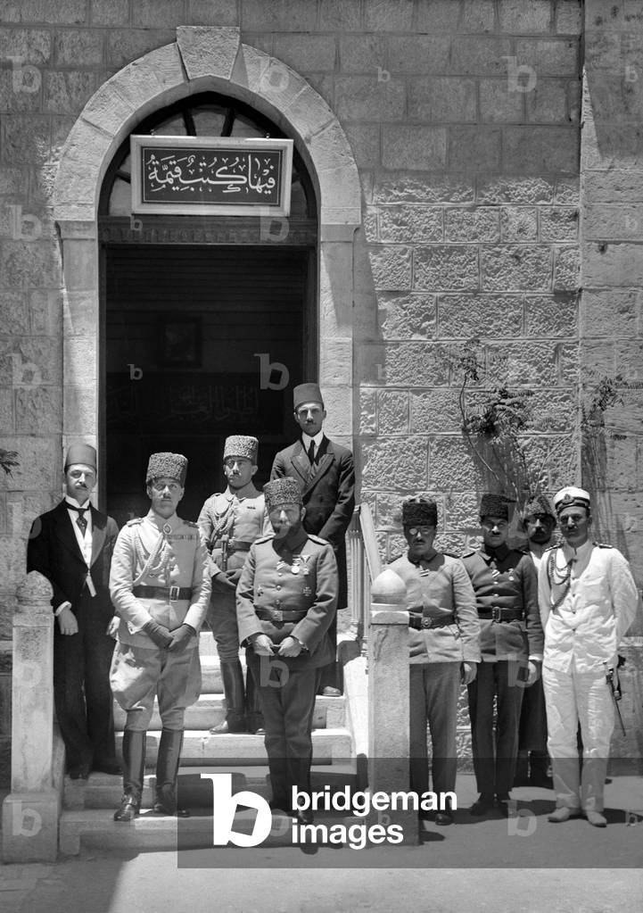 Palestine: Ottoman officials Prince Osman Fuad and Jamal Cemal Pasha at the Salahiyeh School, Jerusalem, 1917