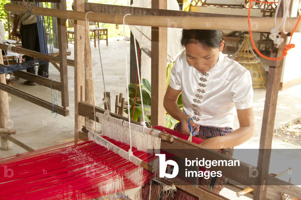 Thailand: A weaver of the 12th District Tai Dam Weaving Group, Ban Na Pa Nat Tai Dam Cultural Village, Loei Province