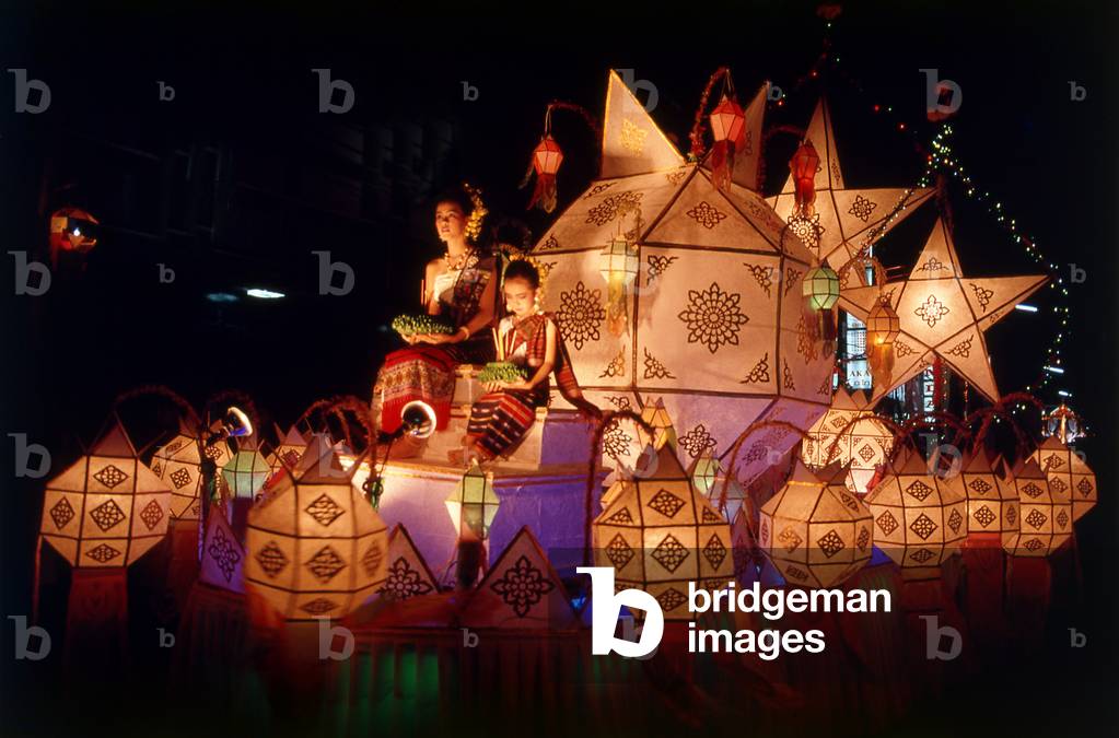 Thailand: Procession of highly decorated floats, Loy Krathong Festival, Chiang Mai
