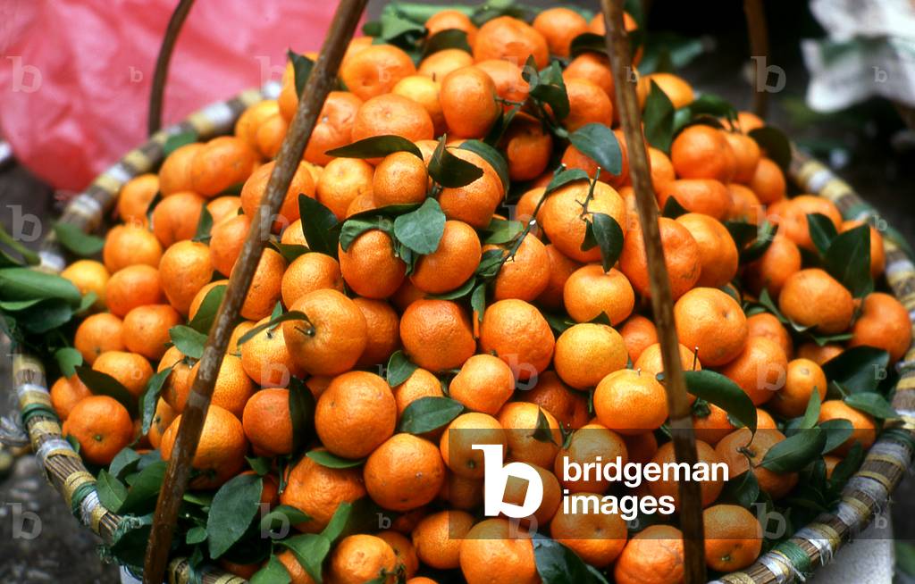 Vietnam: Mandarin oranges for sale in the Dong Xuan Market, Hanoi