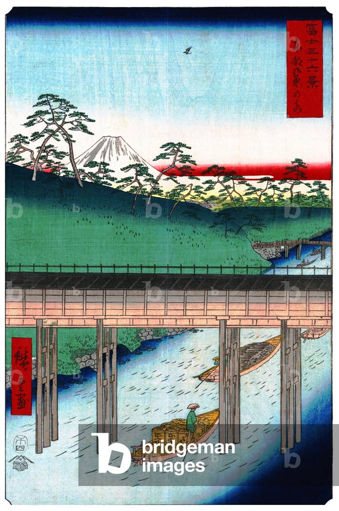 Japan: Ochanomizu in the Eastern Capital. Image 5 of '36 Views of Mount Fuji'. Utagawa Hiroshige (portrait / vertical edition first published 1858)