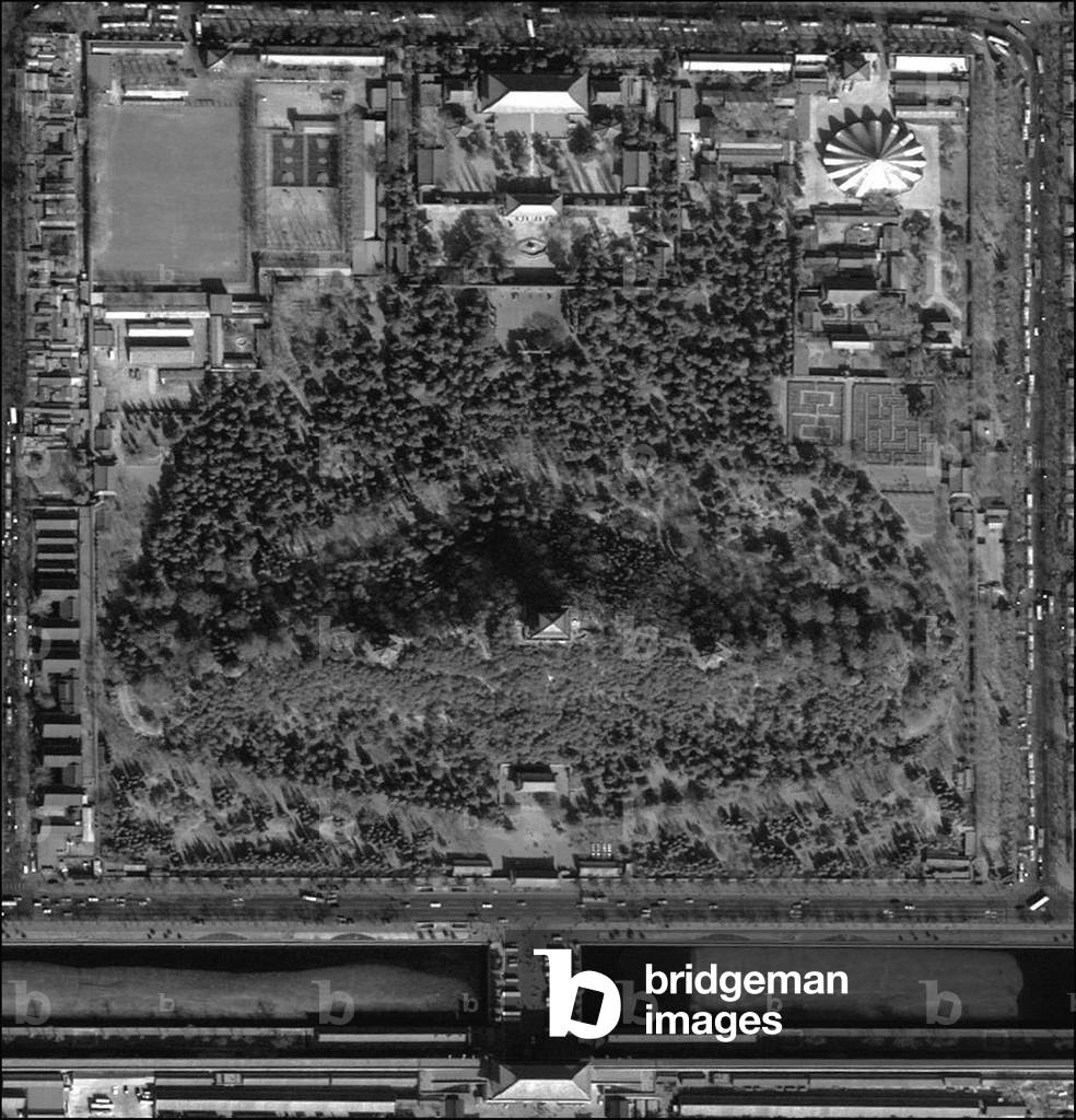 China: An aerial view of Jingshan Park, immediately north of the Forbidden City, Beijing