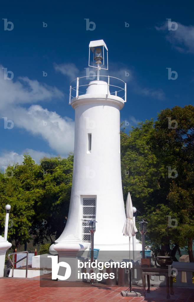 Thailand: Lighthouse next to the Phra Chedi Luang (temple on top of hill), Khao Tang Kuan (hill at north end of town), Songkhla, Songkhla Province